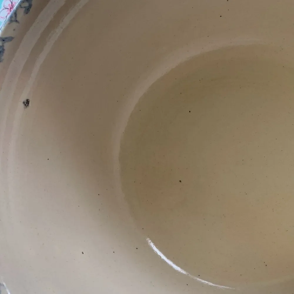 Blue Spongeware Large Mixing Bowl Pottery Floral Stencil